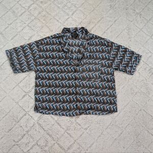 Prana Shirt Womens S Green Blue Geometric Iguala Top Retro Crop Button Up